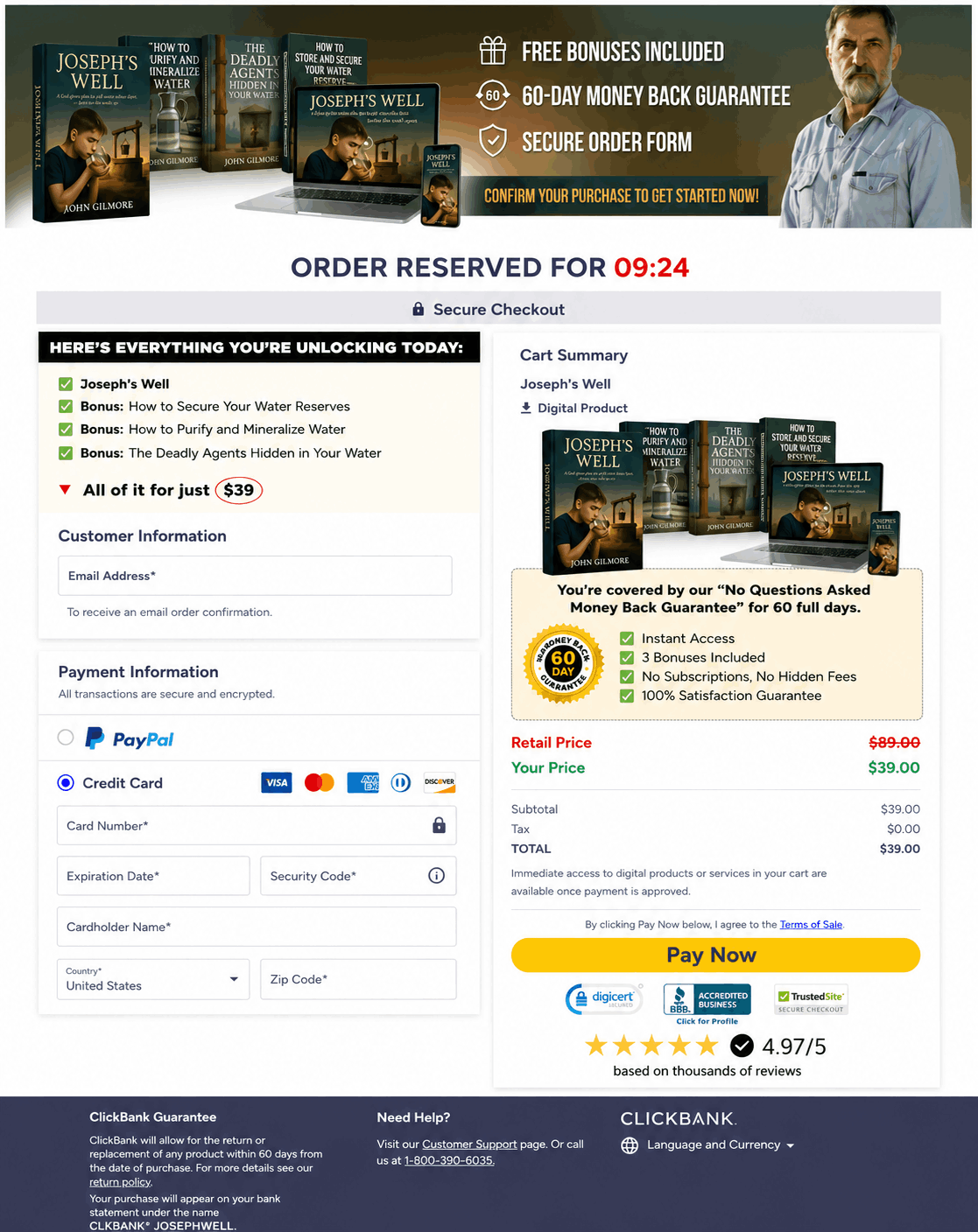 Joseph's Well Secure Checkout Page